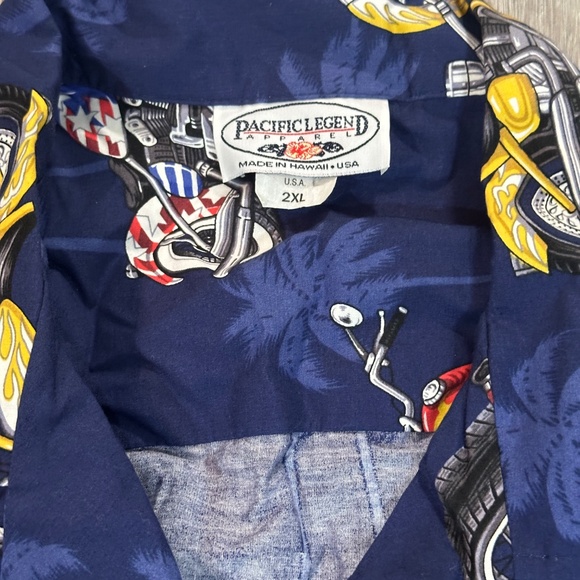 Pacific Legend Mens Size XXL (2XL) Hawaiian Chopper Motorcycle Shirt Dark Blue - Picture 3 of 6
